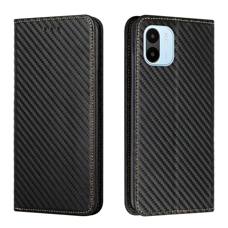 For Xiaomi Redmi A1 Carbon Fiber Texture Magnetic Flip Leather Phone Case