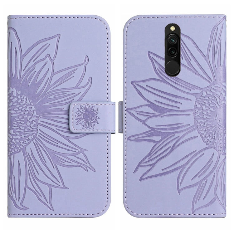 For Xiaomi Redmi 8 / 8A Skin Feel Sun Flower Pattern Flip Leather Phone Case with Lanyard