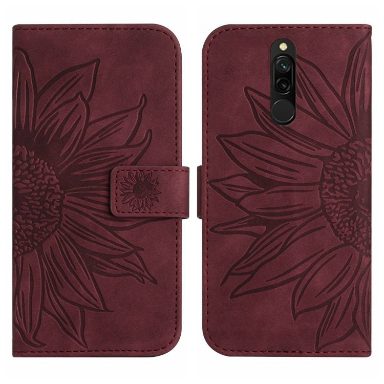 For Xiaomi Redmi 8 / 8A Skin Feel Sun Flower Pattern Flip Leather Phone Case with Lanyard