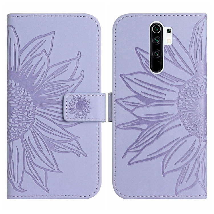 For Xiaomi Redmi 9 / POCO M2 Skin Feel Sun Flower Pattern Flip Leather Phone Case with Lanyard