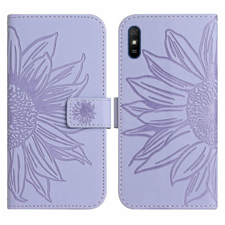 For Xiaomi Redmi 9A / 9i Skin Feel Sun Flower Pattern Flip Leather Phone Case with Lanyard