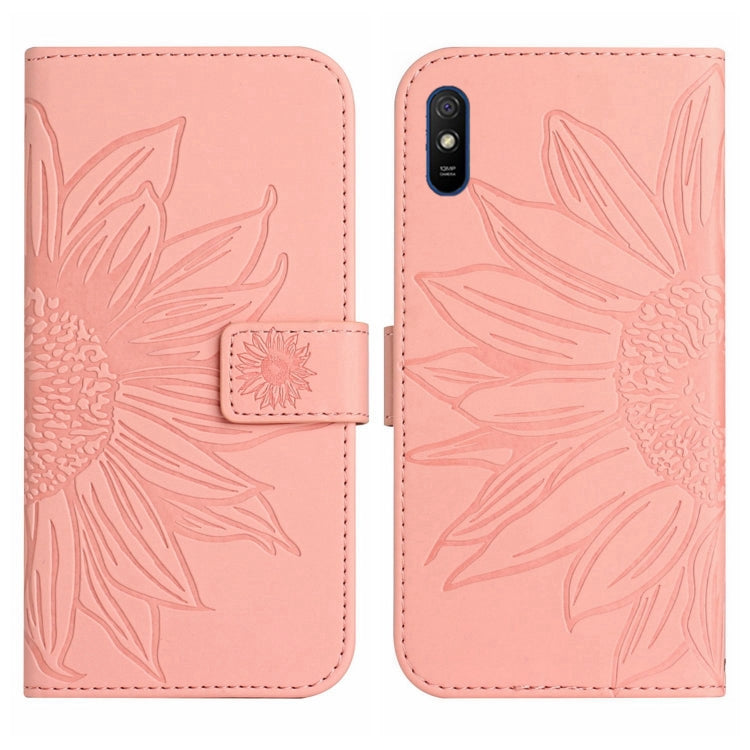 For Xiaomi Redmi 9A / 9i Skin Feel Sun Flower Pattern Flip Leather Phone Case with Lanyard