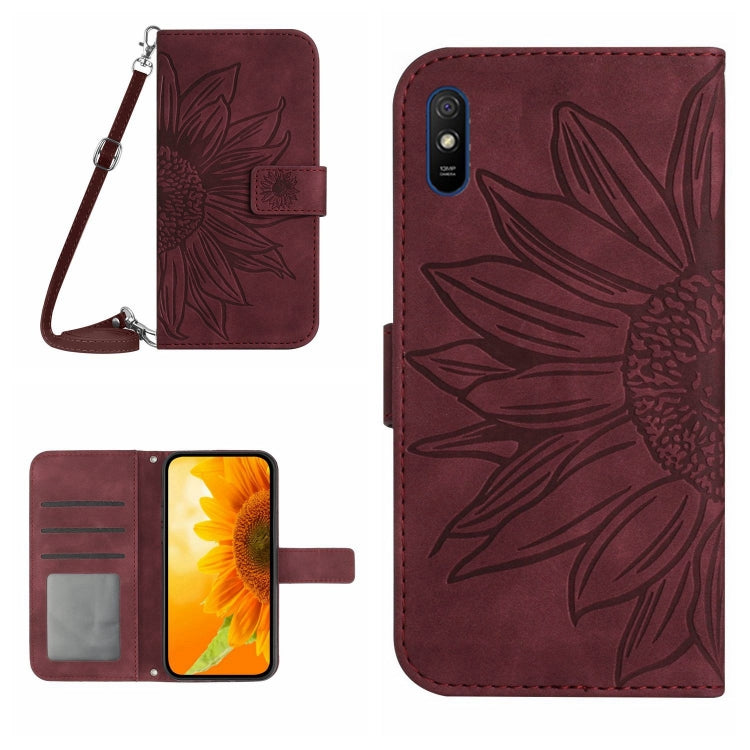 For Xiaomi Redmi 9A / 9i Skin Feel Sun Flower Pattern Flip Leather Phone Case with Lanyard