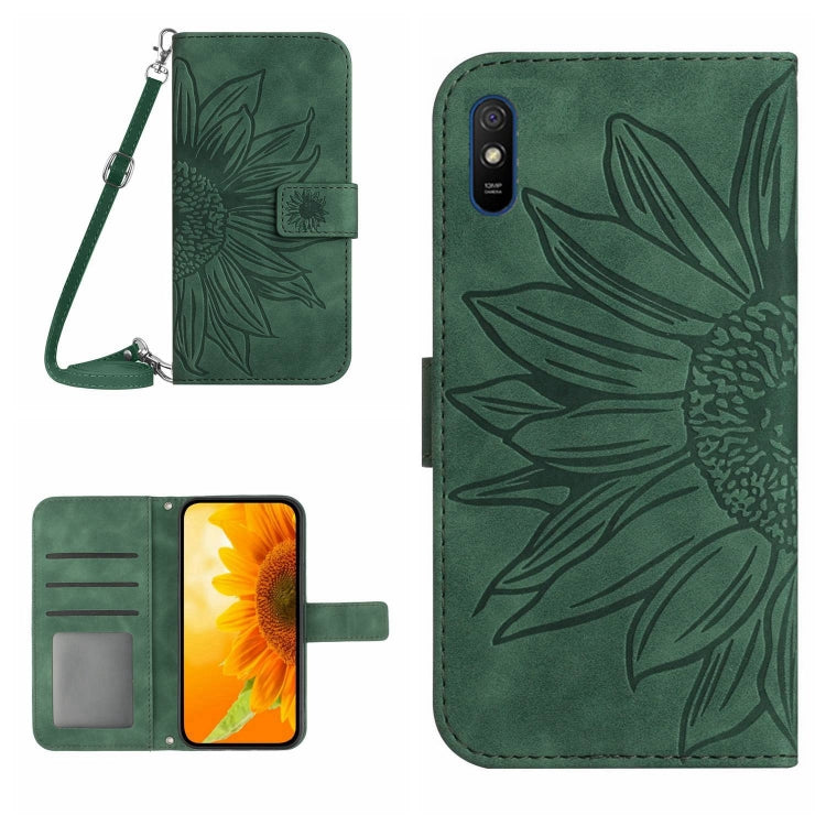 For Xiaomi Redmi 9A / 9i Skin Feel Sun Flower Pattern Flip Leather Phone Case with Lanyard