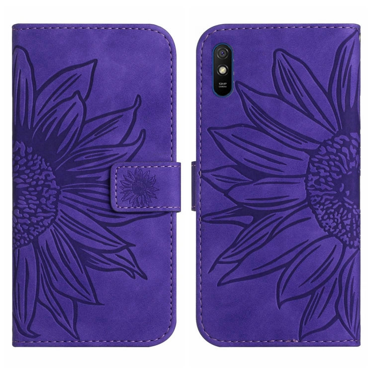 For Xiaomi Redmi 9A / 9i Skin Feel Sun Flower Pattern Flip Leather Phone Case with Lanyard