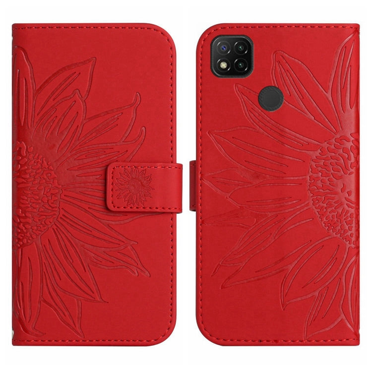 For Xiaomi Redmi 9C / Poco C3 Skin Feel Sun Flower Pattern Flip Leather Phone Case with Lanyard