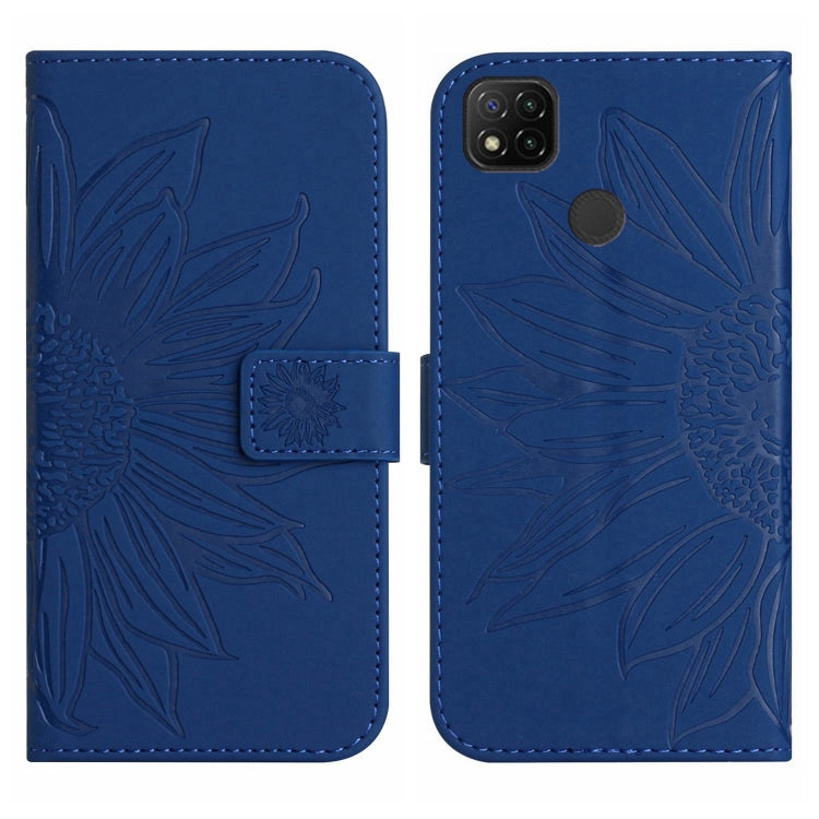 For Xiaomi Redmi 9C / Poco C3 Skin Feel Sun Flower Pattern Flip Leather Phone Case with Lanyard