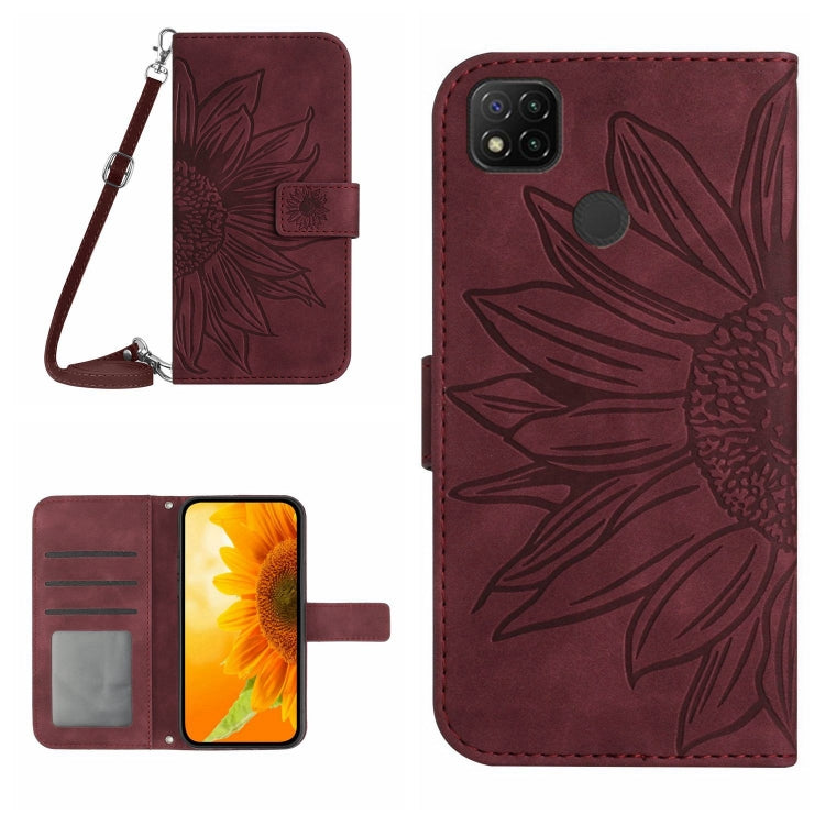 For Xiaomi Redmi 9C / Poco C3 Skin Feel Sun Flower Pattern Flip Leather Phone Case with Lanyard