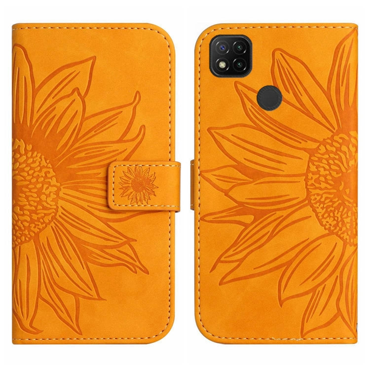 For Xiaomi Redmi 9C / Poco C3 Skin Feel Sun Flower Pattern Flip Leather Phone Case with Lanyard