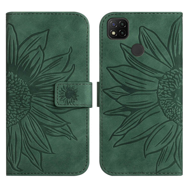 For Xiaomi Redmi 9C / Poco C3 Skin Feel Sun Flower Pattern Flip Leather Phone Case with Lanyard