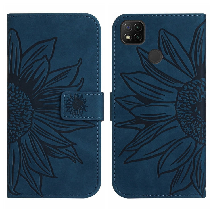 For Xiaomi Redmi 9C / Poco C3 Skin Feel Sun Flower Pattern Flip Leather Phone Case with Lanyard