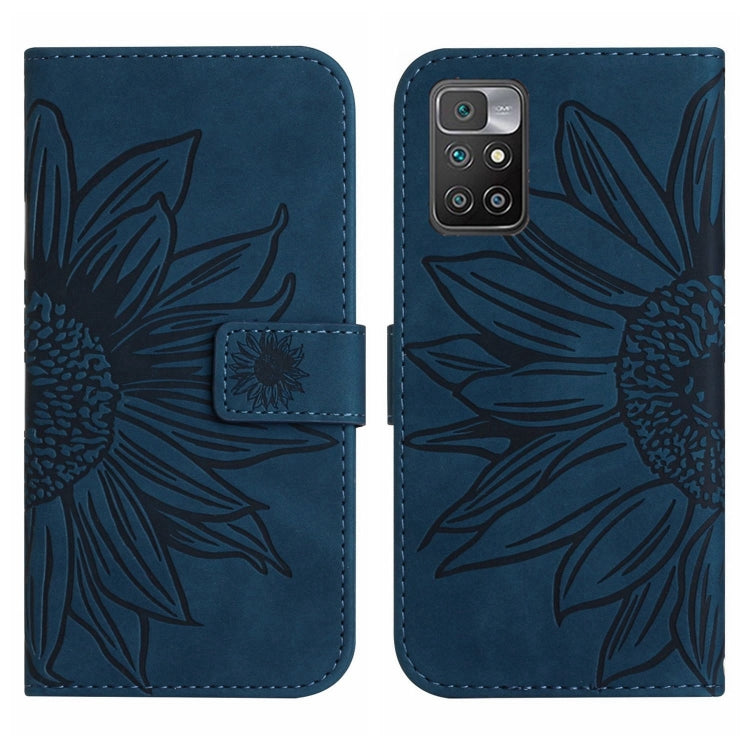 For Xiaomi Redmi 10 5G / Note 11E Skin Feel Sun Flower Pattern Flip Leather Phone Case with Lanyard