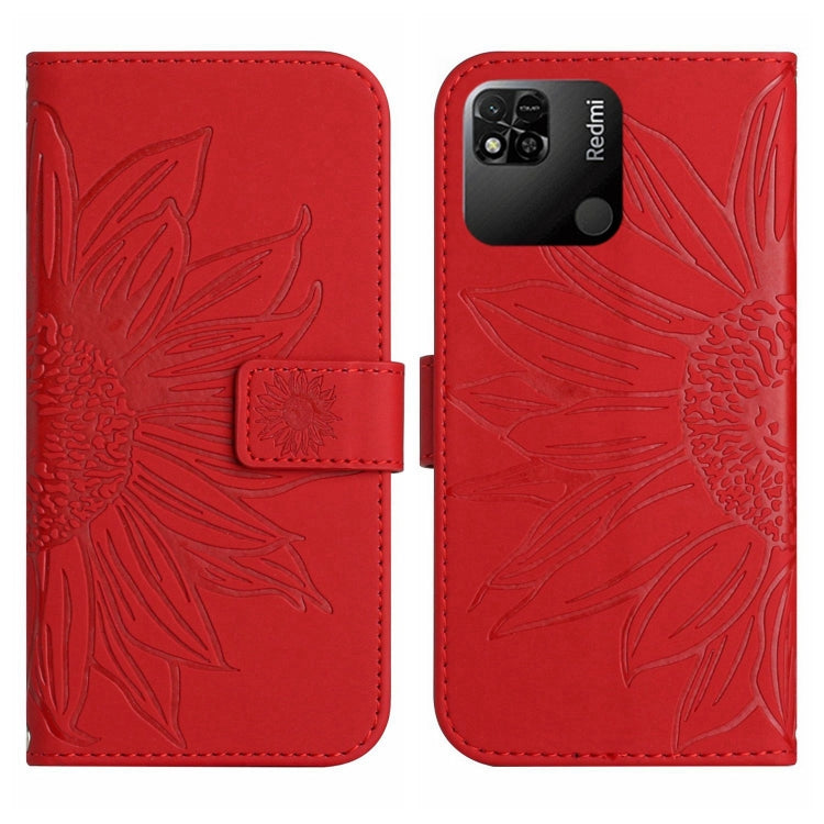 For Xiaomi Redmi 10A Skin Feel Sun Flower Pattern Flip Leather Phone Case with Lanyard