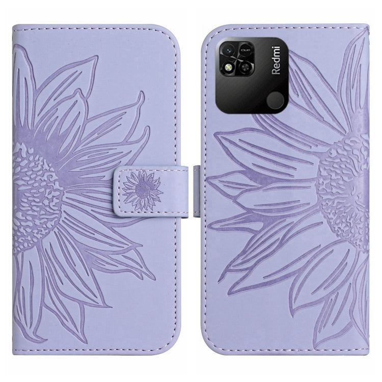 For Xiaomi Redmi 10A Skin Feel Sun Flower Pattern Flip Leather Phone Case with Lanyard