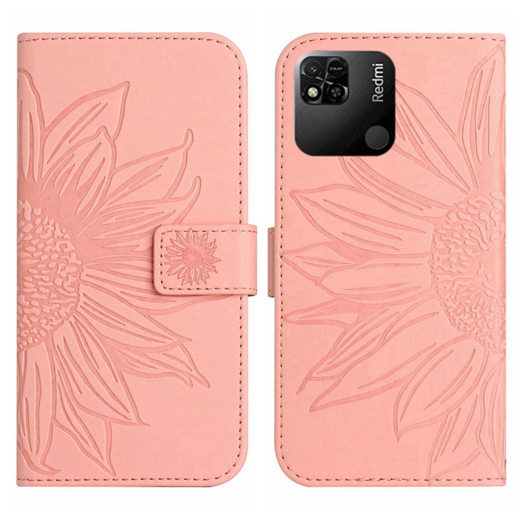 For Xiaomi Redmi 10A Skin Feel Sun Flower Pattern Flip Leather Phone Case with Lanyard