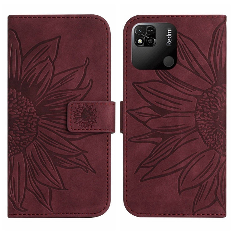 For Xiaomi Redmi 10A Skin Feel Sun Flower Pattern Flip Leather Phone Case with Lanyard
