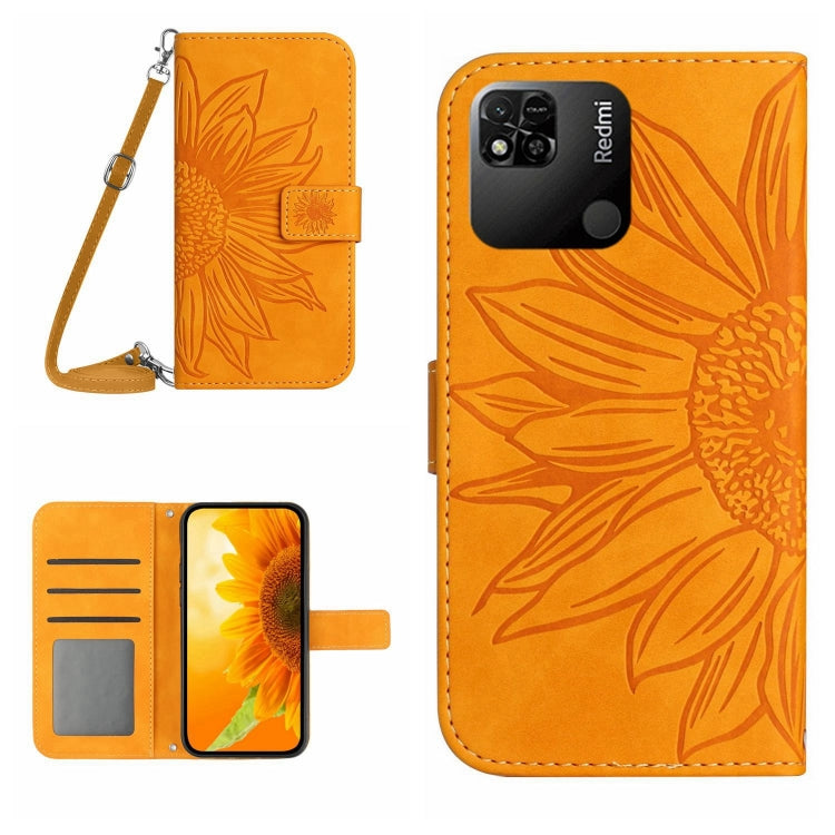 For Xiaomi Redmi 10A Skin Feel Sun Flower Pattern Flip Leather Phone Case with Lanyard