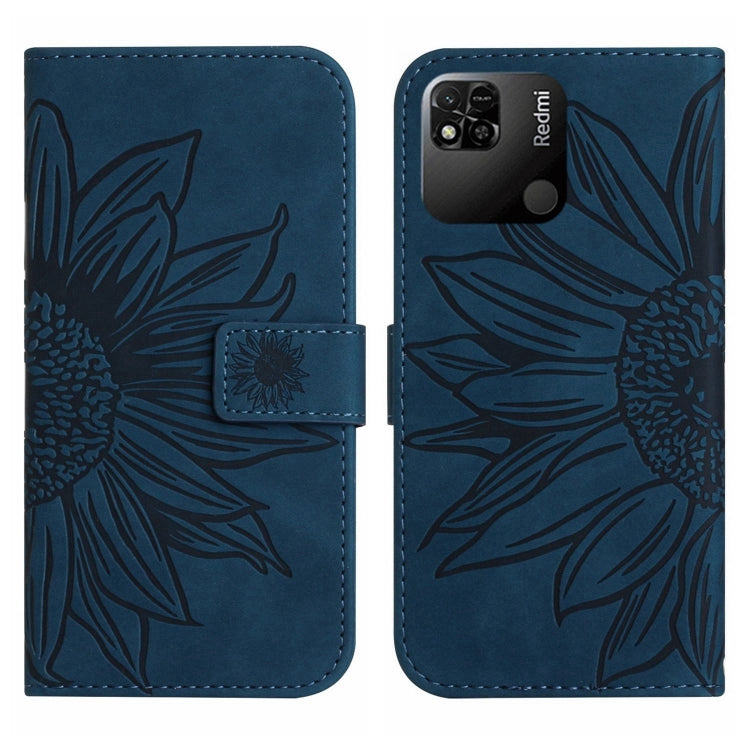 For Xiaomi Redmi 10A Skin Feel Sun Flower Pattern Flip Leather Phone Case with Lanyard