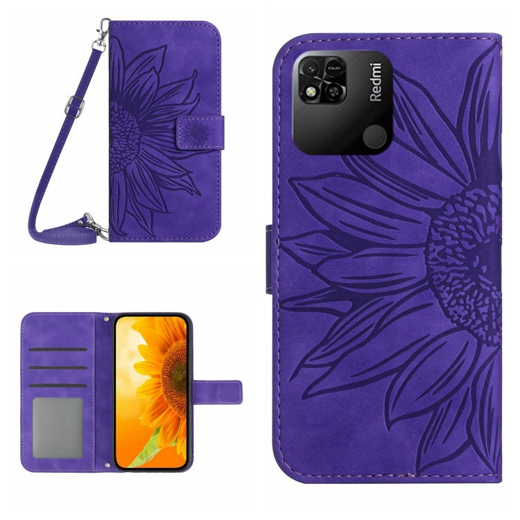For Xiaomi Redmi 10A Skin Feel Sun Flower Pattern Flip Leather Phone Case with Lanyard