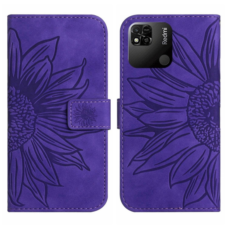 For Xiaomi Redmi 10A Skin Feel Sun Flower Pattern Flip Leather Phone Case with Lanyard