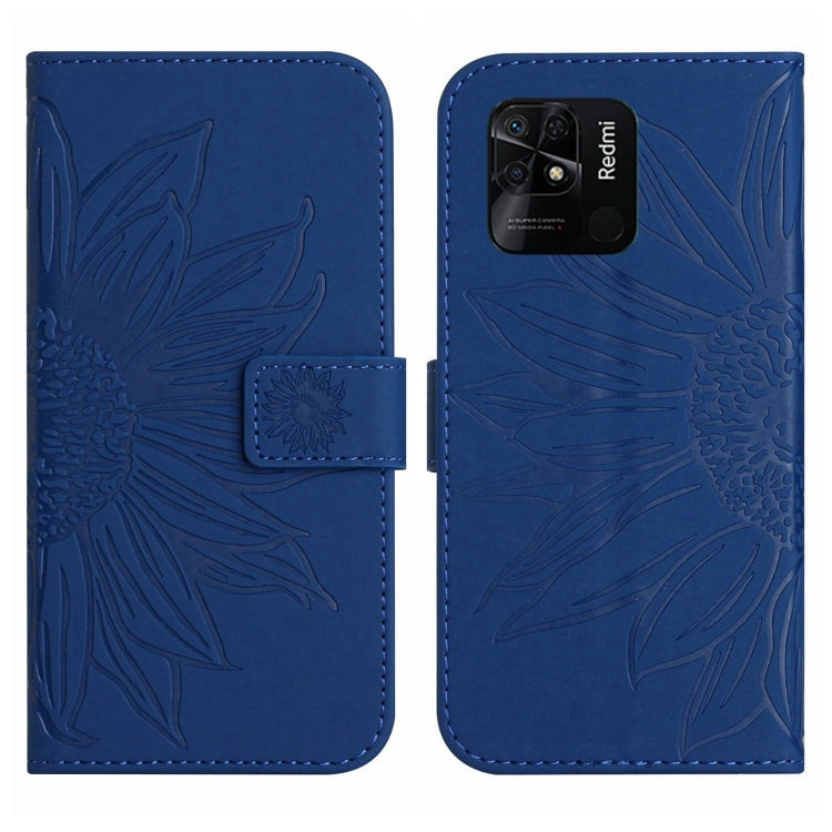 For Xiaomi Redmi 10C Skin Feel Sun Flower Pattern Flip Leather Phone Case with Lanyard