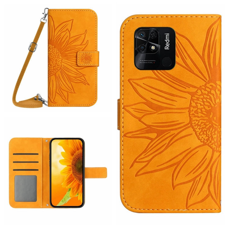 For Xiaomi Redmi 10C Skin Feel Sun Flower Pattern Flip Leather Phone Case with Lanyard