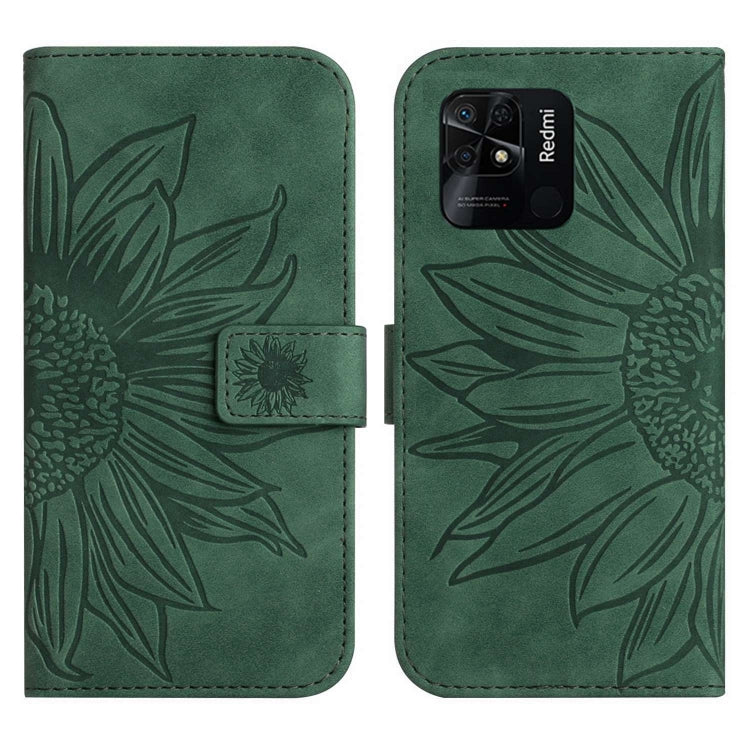 For Xiaomi Redmi 10C Skin Feel Sun Flower Pattern Flip Leather Phone Case with Lanyard