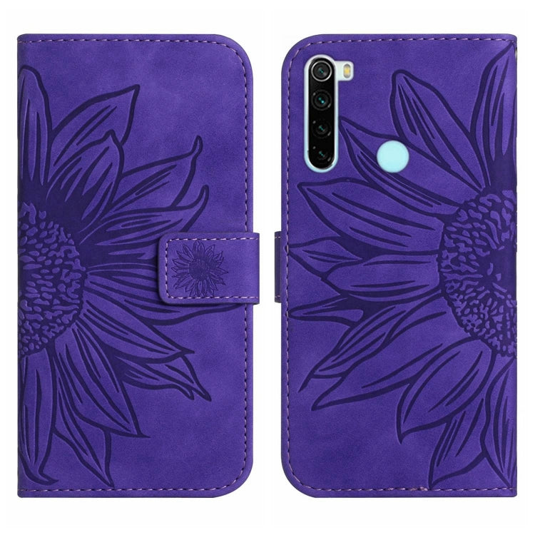 For Xiaomi Redmi Note 8 / Note 8 2021 Skin Feel Sun Flower Pattern Flip Leather Phone Case with Lanyard