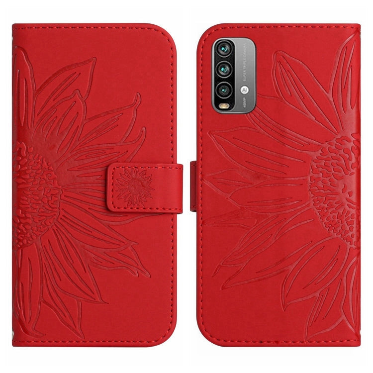 For Xiaomi Redmi 9T / 9 Power / Poco M3 Skin Feel Sun Flower Pattern Flip Leather Phone Case with Lanyard