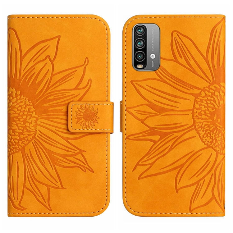For Xiaomi Redmi 9T / 9 Power / Poco M3 Skin Feel Sun Flower Pattern Flip Leather Phone Case with Lanyard
