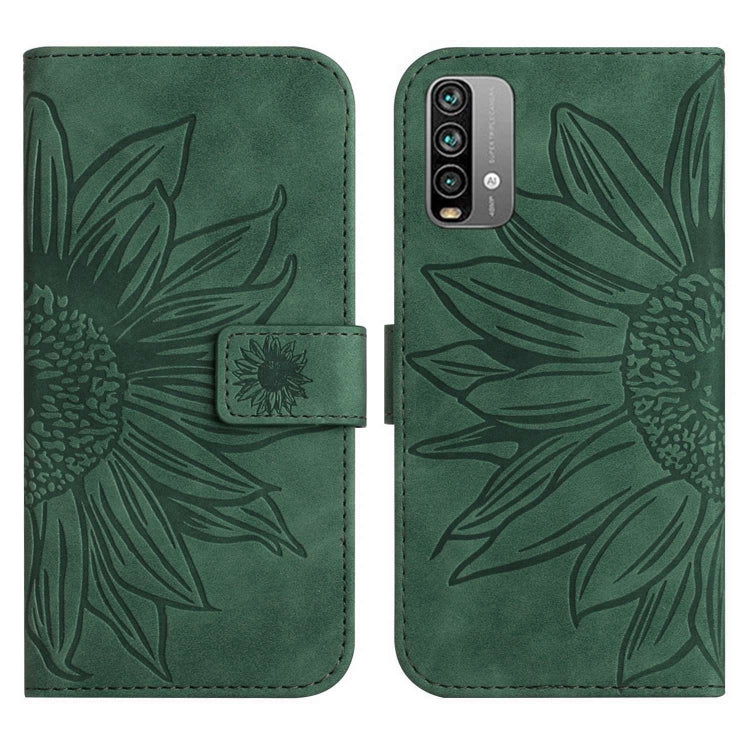 For Xiaomi Redmi 9T / 9 Power / Poco M3 Skin Feel Sun Flower Pattern Flip Leather Phone Case with Lanyard