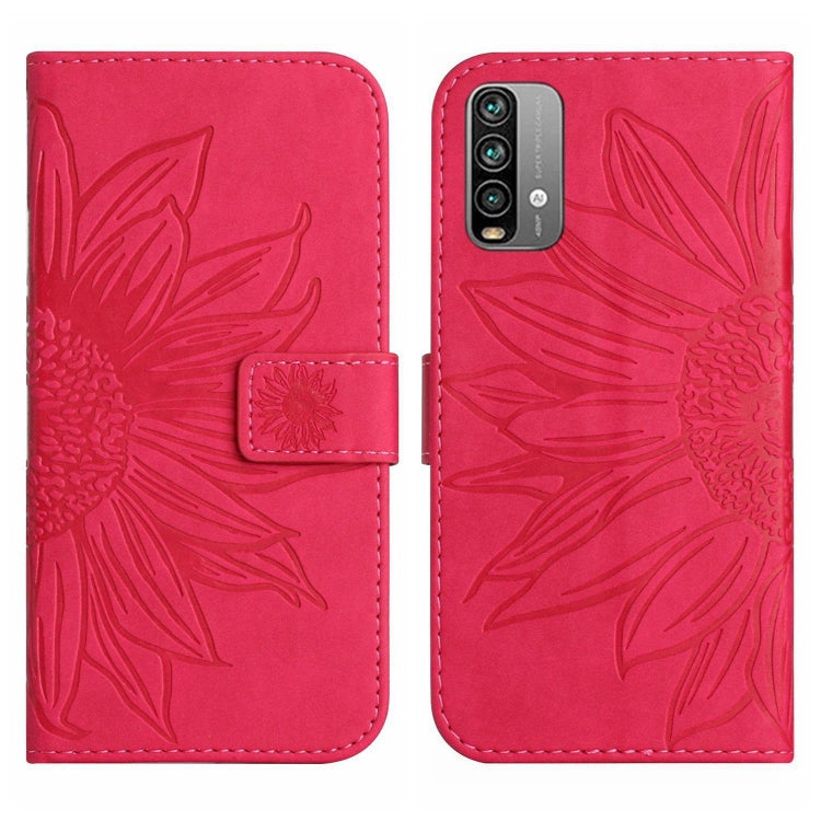 For Xiaomi Redmi 9T / 9 Power / Poco M3 Skin Feel Sun Flower Pattern Flip Leather Phone Case with Lanyard