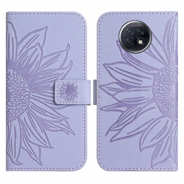 For Xiaomi Redmi Note 9T Skin Feel Sun Flower Pattern Flip Leather Phone Case with Lanyard