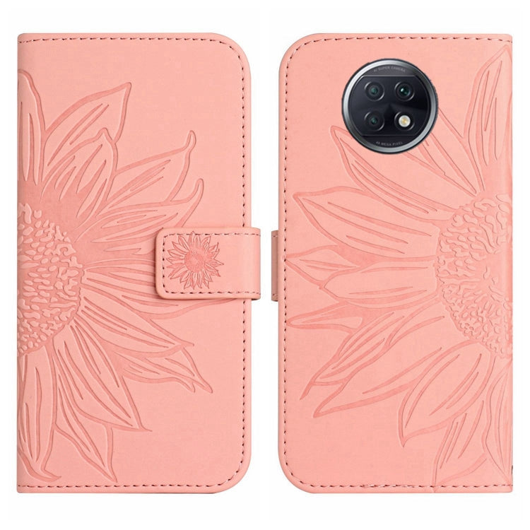 For Xiaomi Redmi Note 9T Skin Feel Sun Flower Pattern Flip Leather Phone Case with Lanyard
