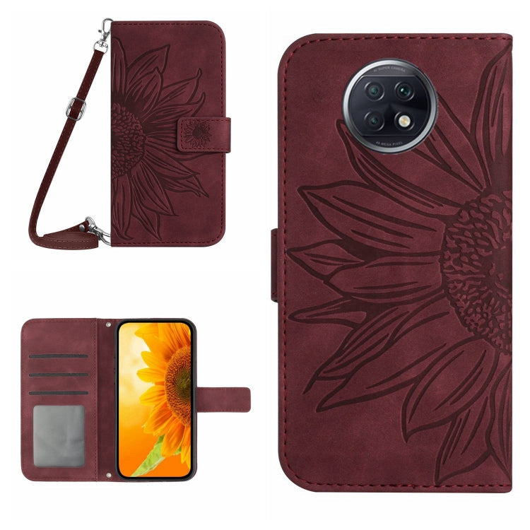 For Xiaomi Redmi Note 9T Skin Feel Sun Flower Pattern Flip Leather Phone Case with Lanyard