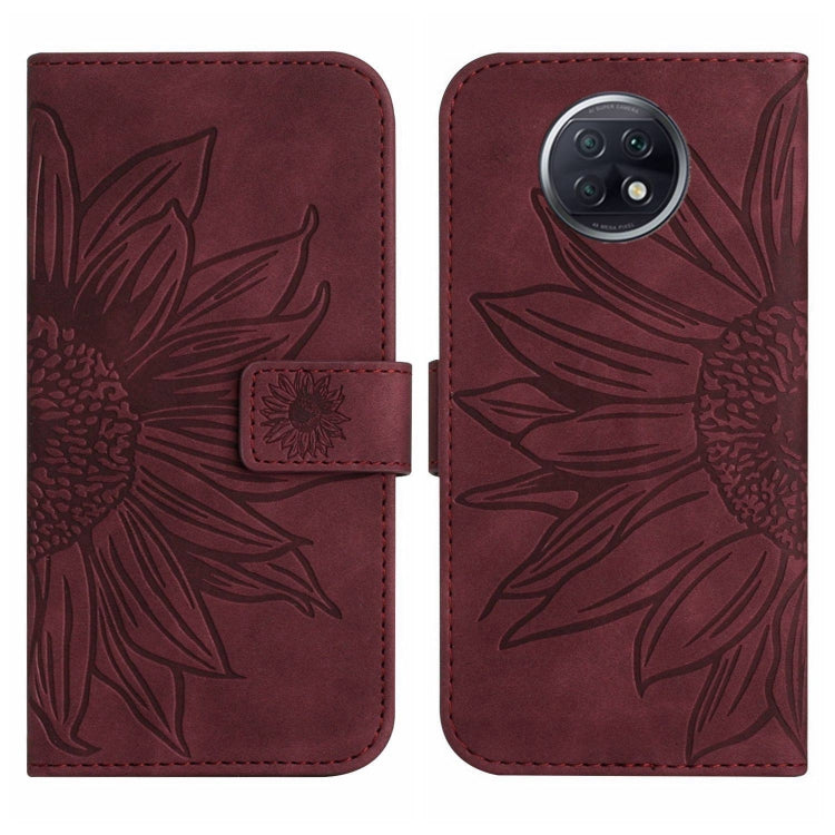 For Xiaomi Redmi Note 9T Skin Feel Sun Flower Pattern Flip Leather Phone Case with Lanyard