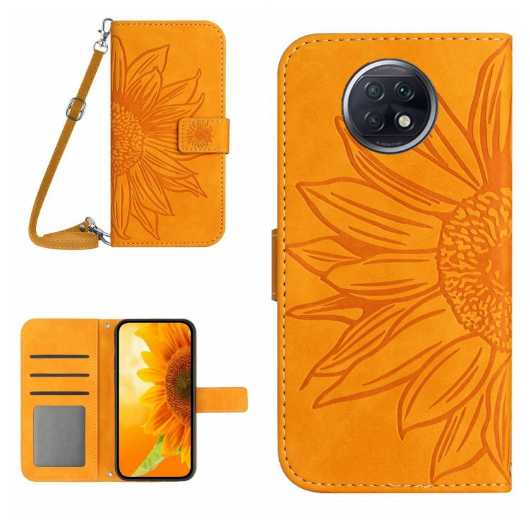 For Xiaomi Redmi Note 9T Skin Feel Sun Flower Pattern Flip Leather Phone Case with Lanyard