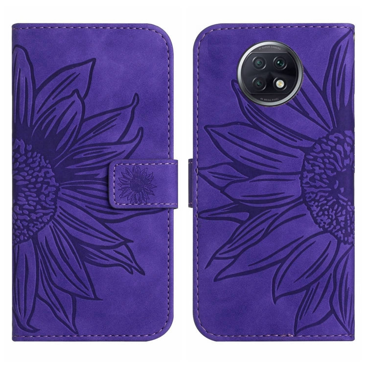 For Xiaomi Redmi Note 9T Skin Feel Sun Flower Pattern Flip Leather Phone Case with Lanyard