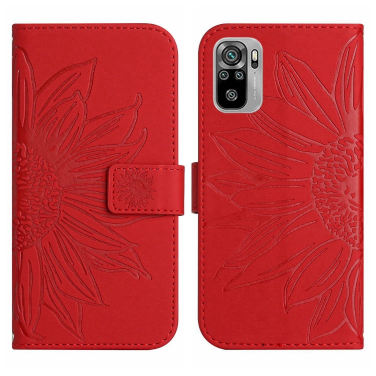 For Xiaomi Redmi Note 10 4G / Note 10S Skin Feel Sun Flower Pattern Flip Leather Phone Case with Lanyard
