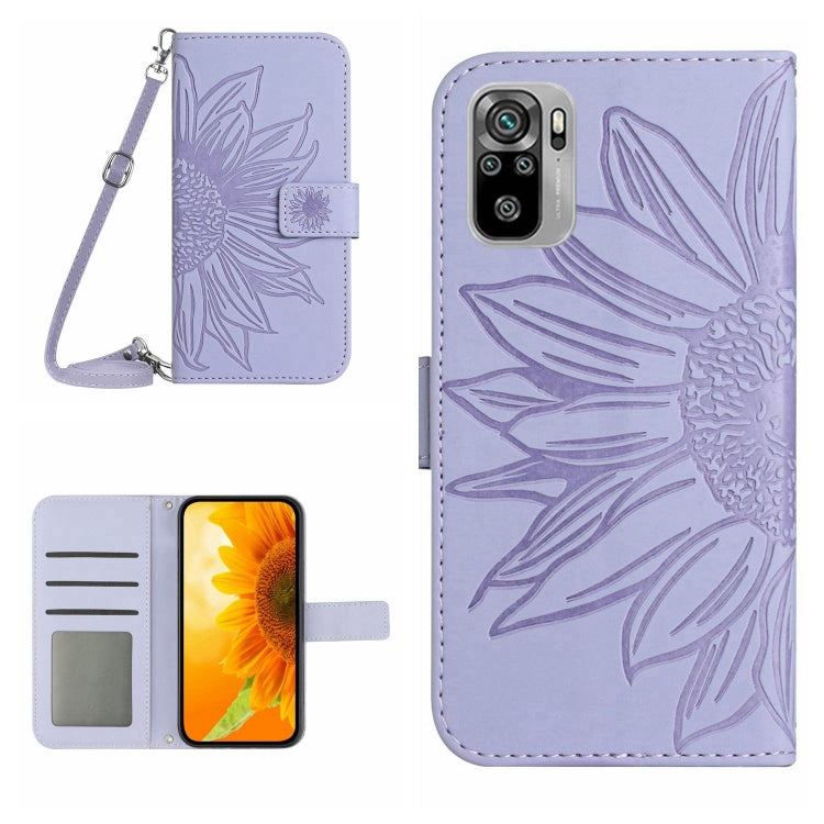 For Xiaomi Redmi Note 10 4G / Note 10S Skin Feel Sun Flower Pattern Flip Leather Phone Case with Lanyard