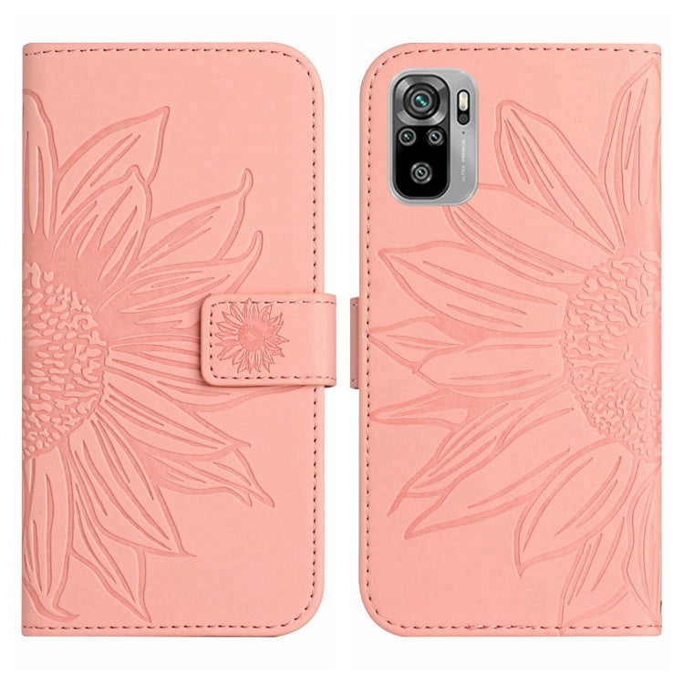 For Xiaomi Redmi Note 10 4G / Note 10S Skin Feel Sun Flower Pattern Flip Leather Phone Case with Lanyard
