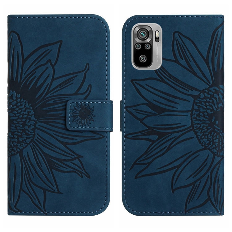 For Xiaomi Redmi Note 10 4G / Note 10S Skin Feel Sun Flower Pattern Flip Leather Phone Case with Lanyard