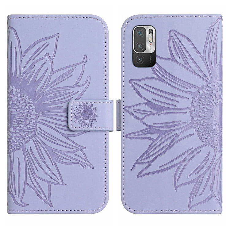 For Xiaomi Redmi Note 10 5G / Note 10T 5G / Poco M3 Pro Skin Feel Sun Flower Pattern Flip Leather Phone Case with Lanyard