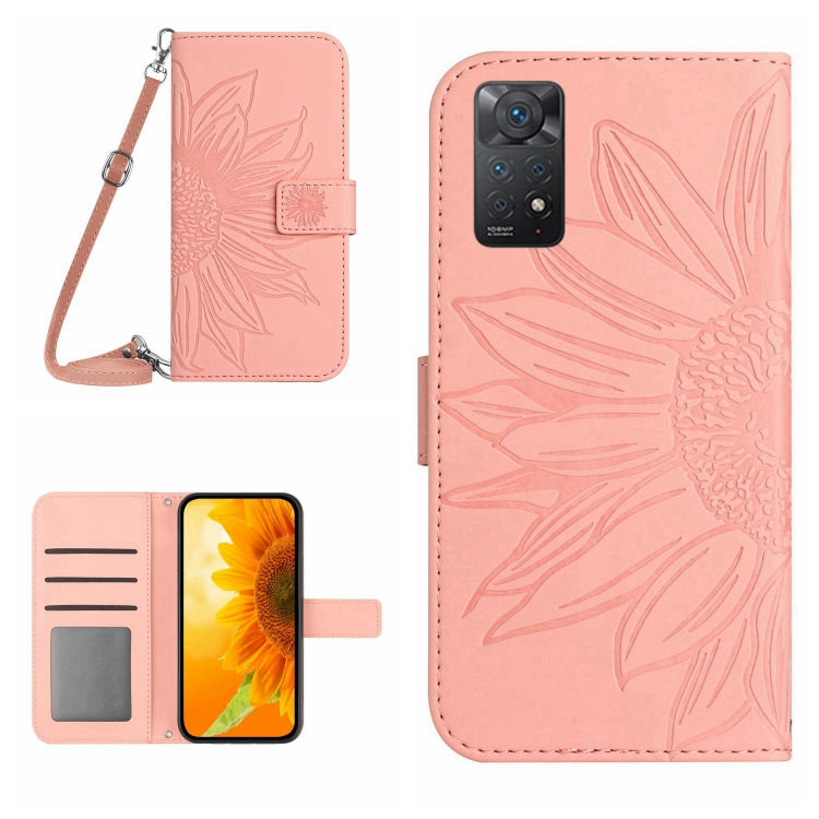 For Xiaomi Redmi Note 11 Pro Global Skin Feel Sun Flower Pattern Flip Leather Phone Case with Lanyard