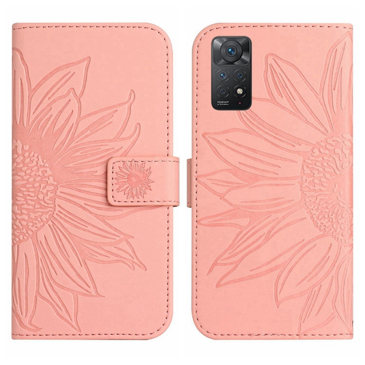 For Xiaomi Redmi Note 11 Global / Note 11s Skin Feel Sun Flower Pattern Flip Leather Phone Case with Lanyard