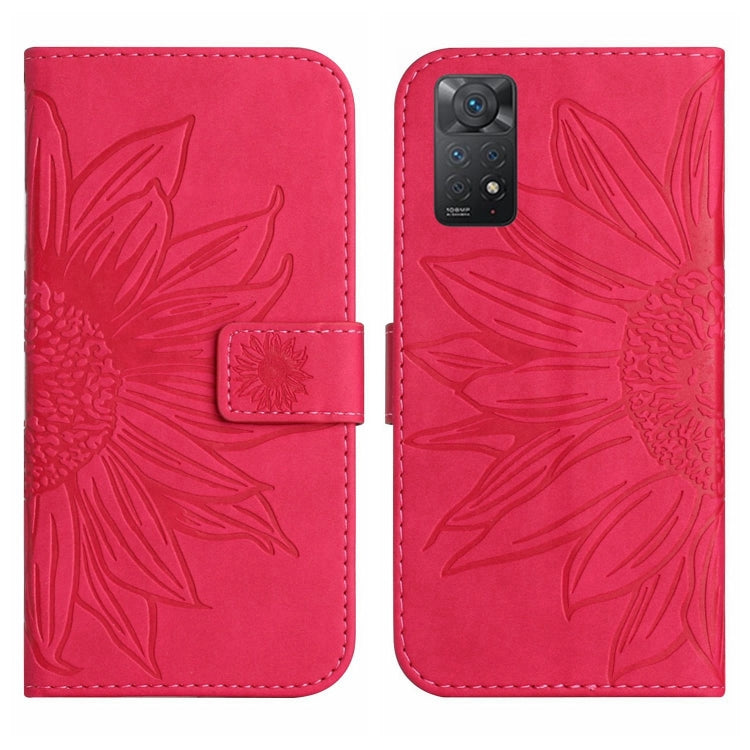 For Xiaomi Redmi Note 11 Global / Note 11s Skin Feel Sun Flower Pattern Flip Leather Phone Case with Lanyard