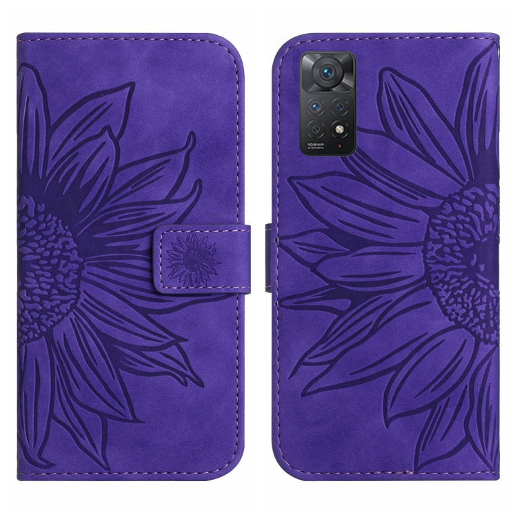 For Xiaomi Redmi Note 11 Global / Note 11s Skin Feel Sun Flower Pattern Flip Leather Phone Case with Lanyard