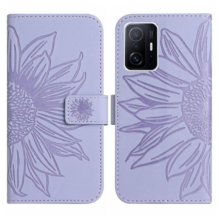 For Xiaomi 11T / 11T Pro Skin Feel Sun Flower Pattern Flip Leather Phone Case with Lanyard