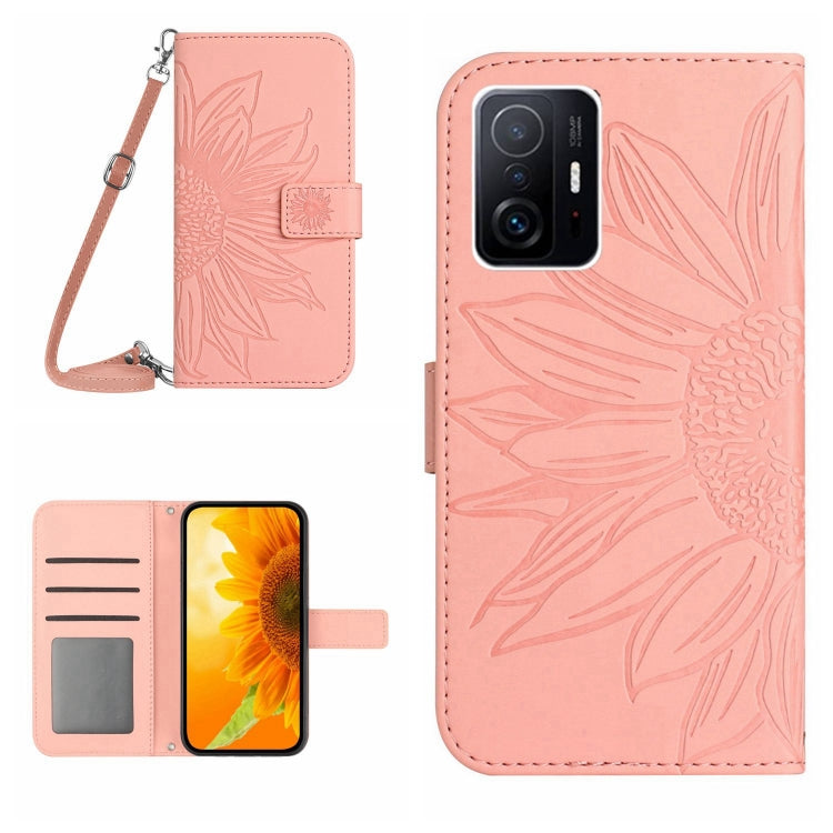 For Xiaomi 11T / 11T Pro Skin Feel Sun Flower Pattern Flip Leather Phone Case with Lanyard