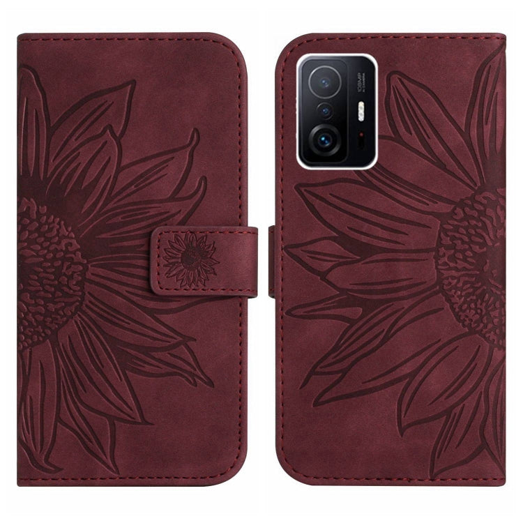For Xiaomi 11T / 11T Pro Skin Feel Sun Flower Pattern Flip Leather Phone Case with Lanyard